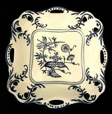 Lillian Vernon Scalloped Reticulated Pierced Square Blue White Porcelain Plate picture