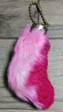3” - 1960s Lucky Charm USA Vintage Real RABBIT'S FOOT - Keychain Pink Large picture