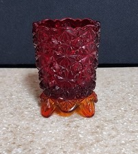 Vintage Amberian Red Daisy And Button Pattern Footed Toothpick Holder picture