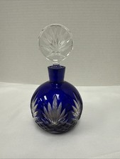 FABERGE ODESSA AMETHYST BLUE CUT TO CLEAR LEAD CRYSTAL PARFUM BOTTLE, MARKED picture