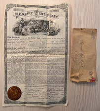 Vintage 1896 Antique Death Benefit Certificate Insurance Clearwater MN Camp RARE picture