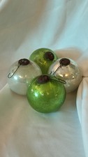 German Kugel Christmas Ornaments Lot Of 4 Green & White picture
