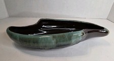 Vintage Mid Century Modern Ceramic Planter Asymmetrical Brown Green Drip Glaze picture