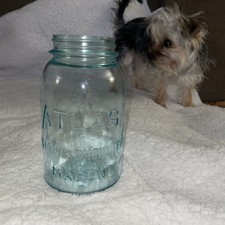 Old Atlas Strong Shoulder Mason Jar-A Cornflower Sky Blue W/ Swirls Fairly Rare picture