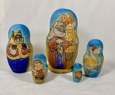 RARE 5 pc. Carved Russian Nesting Doll - Matryoshka  fairy tale picture