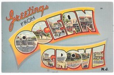 Greetings From Ocean Grove NJ Large Letter Linen Postcard 1947 Postmark picture