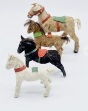 antique German Putz Flocked Horses Lot of 4 Made in Germany Christmas Figures picture