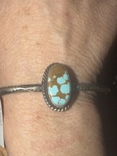 Native American  Donovan Skeets Sterling Silver Mine 8 Turquoise Cuff Bracelet 7 picture