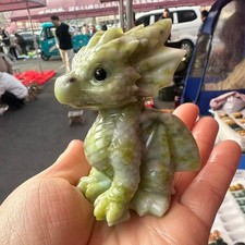 1pc Natural Cauliflower Jade Quartz Carved Little Dragon Skull Crystal Reiki picture
