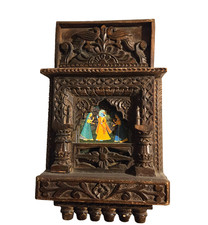 Vintage Hand Carved Wooden Hindu Temple Mandir Shrine Krishna and Gopis Wall Art picture