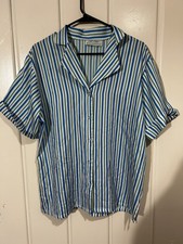 Vintage Girl Scouts USA L Blass Blue Green Striped Short Sleeve Blouse Shirt L picture