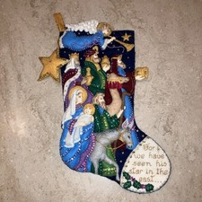*RARE* Finished Bucilla “The Procession” Felt Christmas Stocking Lined Kit 86055 picture