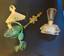 Vintage Clear Glass Perfume Bottles Lot w/ Atomizer Bulb, Tassel & Stopper picture