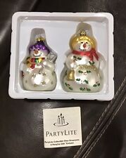 PartyLite Snowbell Girl Boy Ornaments Snowman Christmas Holly Scarf New picture