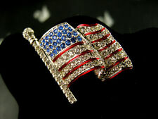 SIGNED SWAROVSKI PAVE' CRYSTAL USA FLAG  PIN~BROOCH RETIRED RARE NEW picture