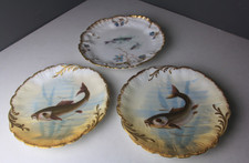 Lot of 3 Antique Limoges France Hand Painted Fish Plates picture