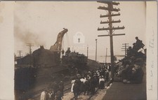 Railroad Train Wreck Steam Crane Locomotive Sandusky Ohio OH RPPC 1909 Postcard picture