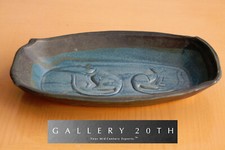 COOL ORIG. CAT POTTERY DISH VTG 50S 60S ART BOWL TRAY BLUE MID CENTURY MODERN picture