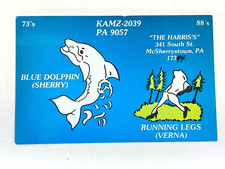 Vintage QSL Card Ham CB Amateur Radio Blue Dolphin Sherry Running Legs Verna PA picture