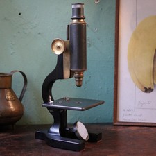 Vintage Early 20th.C Brass Microscope - Black Enamel Stand - Working Scientific picture
