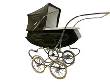 Vintage 1950s Bilt-Rite Baby Pram Stroller Carriage Green/Chrome Made in England picture