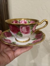 Vintage Royal Albert Bone China Teacup Saucer Set Pink Red Roses Gold Gilt picture
