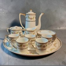 Antique Nippon Porcelain Tea Set Hand Painted Floral Garland & Gold Trim  picture