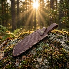 Premium Custom Leather Knife Sheath 8 Inch Fixed Blade Basketweave Belt Loop picture