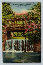 Philadelphia PA-Pennsylvania Scenic Waterfall and Bridge c1944 Vintage Postcard picture