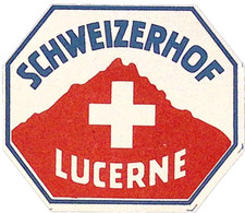Hotel Schweizerhof Lucerne Switzerland  Vintage Souvenir Luggage Label 2.5 x 3