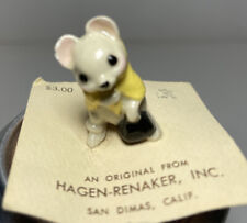 Hagen Renaker Miniature Mini Country Mouse Yellow Shawl Raincoat Figurine + CARD picture