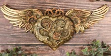 Steampunk Romantic Angel Winged Heart Clockwork And Gearwork Wall Plaque Decor picture
