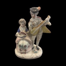 Vintage Made In Occupied Japan Colonial Couple Figurine Man Playing Lute 5.5” picture