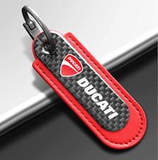 Ducati   Real Carbon Fiber  Red  Leather   Motorcycle Logo Keychain Key Ring picture
