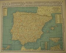 Antique 1929 Frameable Color Map SPAIN Portugal Ceuta Strait Of Gibraltar Biscay picture