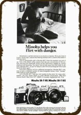 1974 MINOLTA SR-T 101 Camera Sexy Woman Vntg-Look DECORATIVE REPLICA METAL SIGN picture