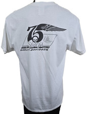 Harley Davidson Vintage 75th Anniversary Sturgis White T-Shirt Black Hills Rally picture
