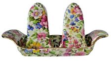 Chintz Summertime Salt, Pepper & Tray Royal Winton England Vintage Grannycore picture