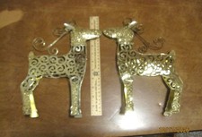 Gold Wire Christmas Deer Reindeer Pair Figurines picture