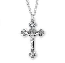 Rosebud Design Sterling Silver Crucifix 2.1in x 1.2in Features 24in Long chain picture