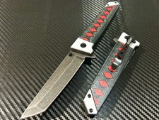 9” Black Mini Katana Spring Assisted Blade Folding Pocket Knife Hunting Survival picture