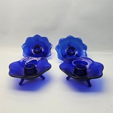 Vintage Fenton #848 Cobalt Blue Glass 3 Footed Taper Candle Holder - Set of 4 picture