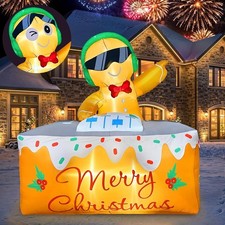6FT Led Lighted Christmas Inflatables DJ Gingerbread Man Blow Ups for Yard picture
