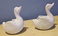 Vintage Small White Ceramic Swans Planters Great for Toothpicks Or Plants 3.5 picture
