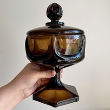 Vintage MCM Viking Glass Smoke Brown Epic Covered Candy Dish picture