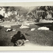 Vintage B&W Snapshot Photograph Clothing On Lawn Kicked Out Break Up Odd Weird picture