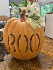 Lenox LED Lit Orange Pumpkin BOO Halloween Jack O Lantern American By Design EUC picture