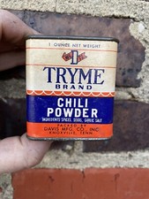 RARE VINTAGE NOS UNOPENED TRYME TRY ME CHILI POWDER SPICE TIN DAVIS KNOXVILLE TN picture