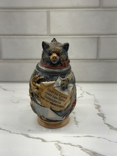 Antique German cat Character Beer Stein Pewter Mounts Hangover Verse Tankard picture