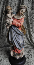 VINTAGE HAND CARVED MADONNA CHILD STATUE MARY JESUS IGNATZ GUNTER 1764 REPRO picture